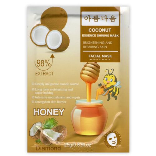 ماسک صورت ورقه‌ای روشن و ترمیم کننده عسل و نارگیل Diamond پرگاس