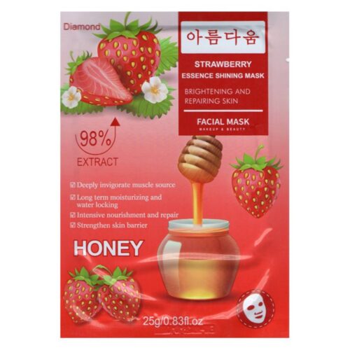 ماسک صورت ورقه‌ای روشن و ترمیم کننده عسل و توت فرنگی Diamond پرگاس